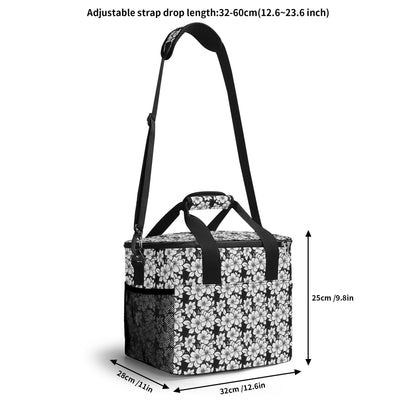 Black and White Floral Insulated Leakproof Cooler Bag Lunch Box