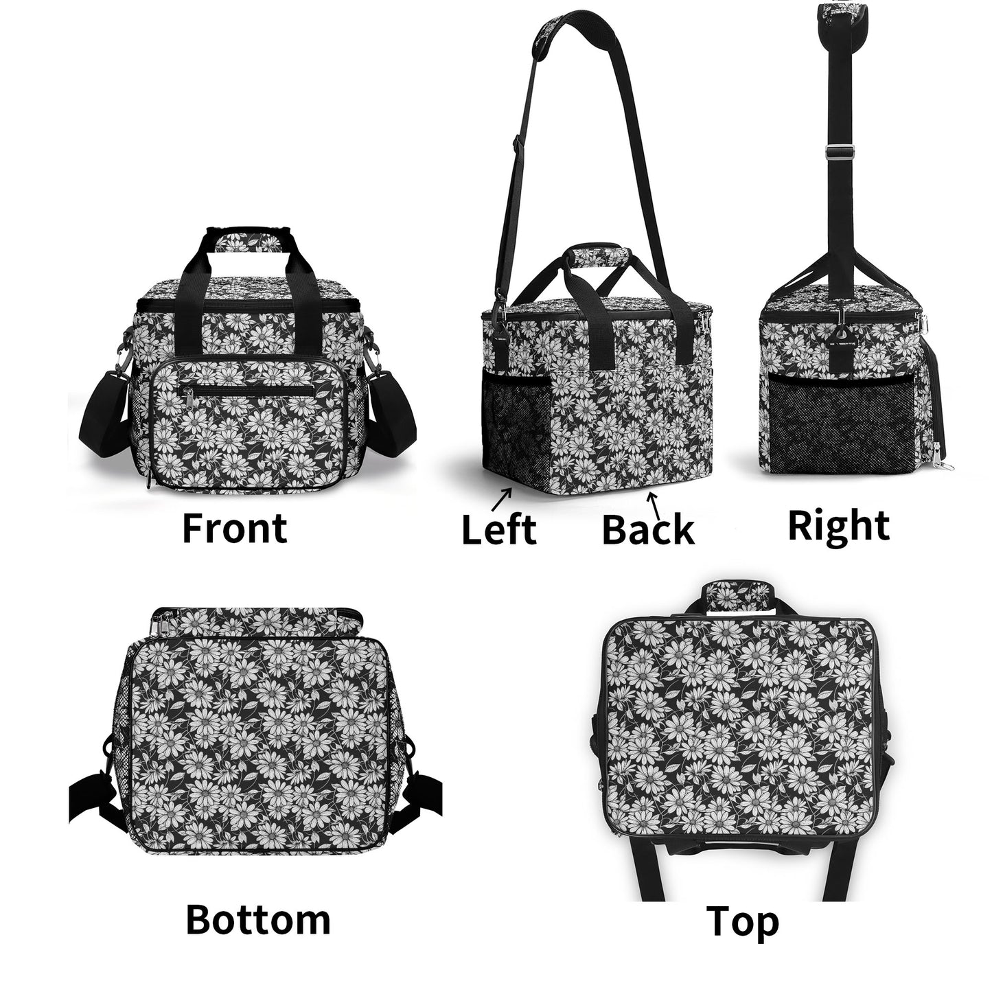 Black and White Daisys Insulated Leakproof Cooler Bag Lunch Box