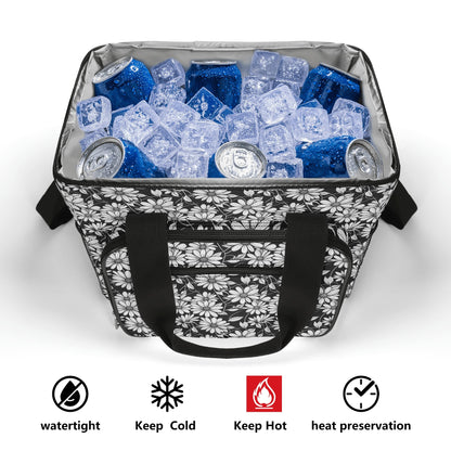Black and White Daisys Insulated Leakproof Cooler Bag Lunch Box