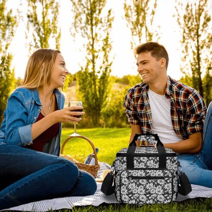 Black and White Daisys Insulated Leakproof Cooler Bag Lunch Box