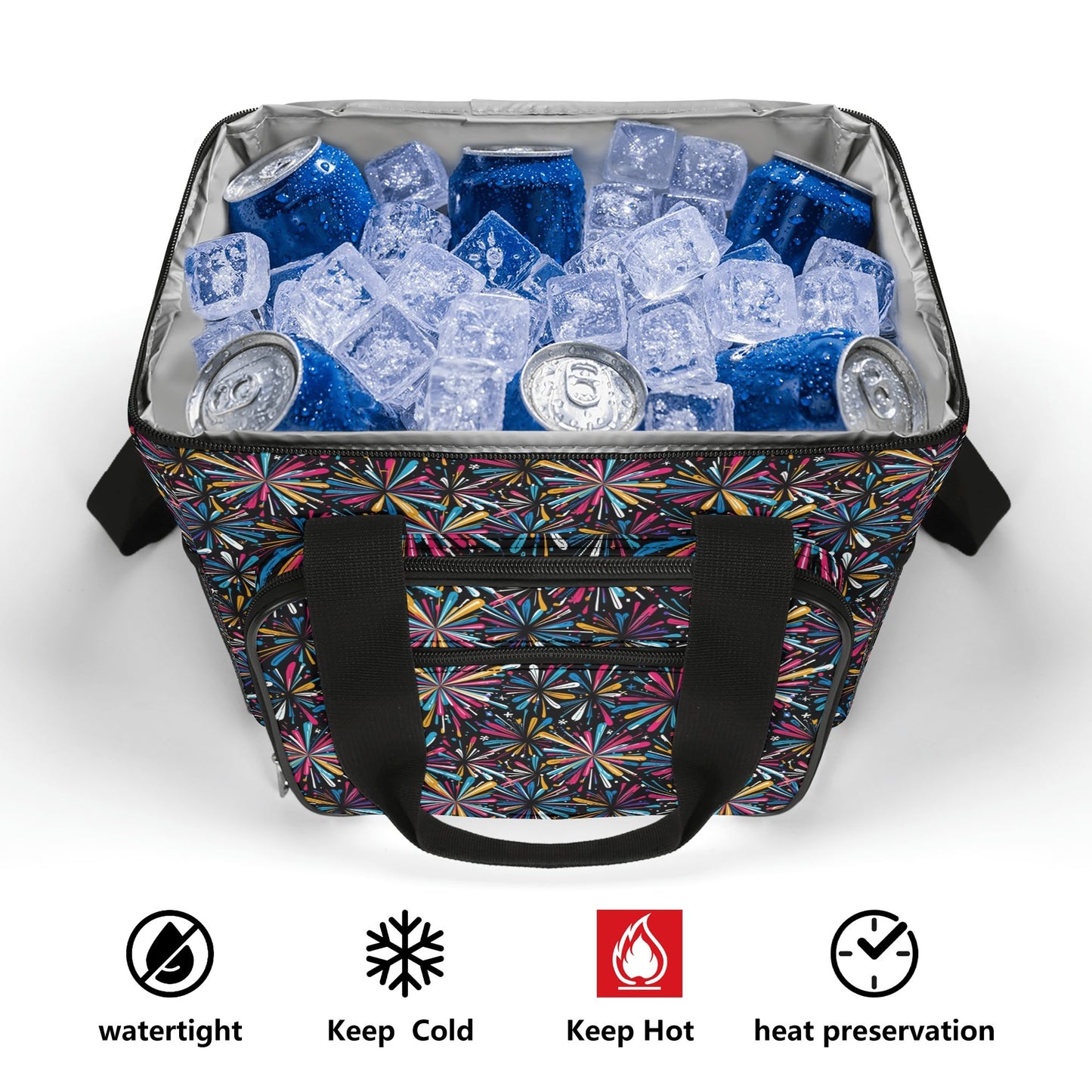 Colorful FIreworks Insulated Leakproof Cooler Bag Lunch Box