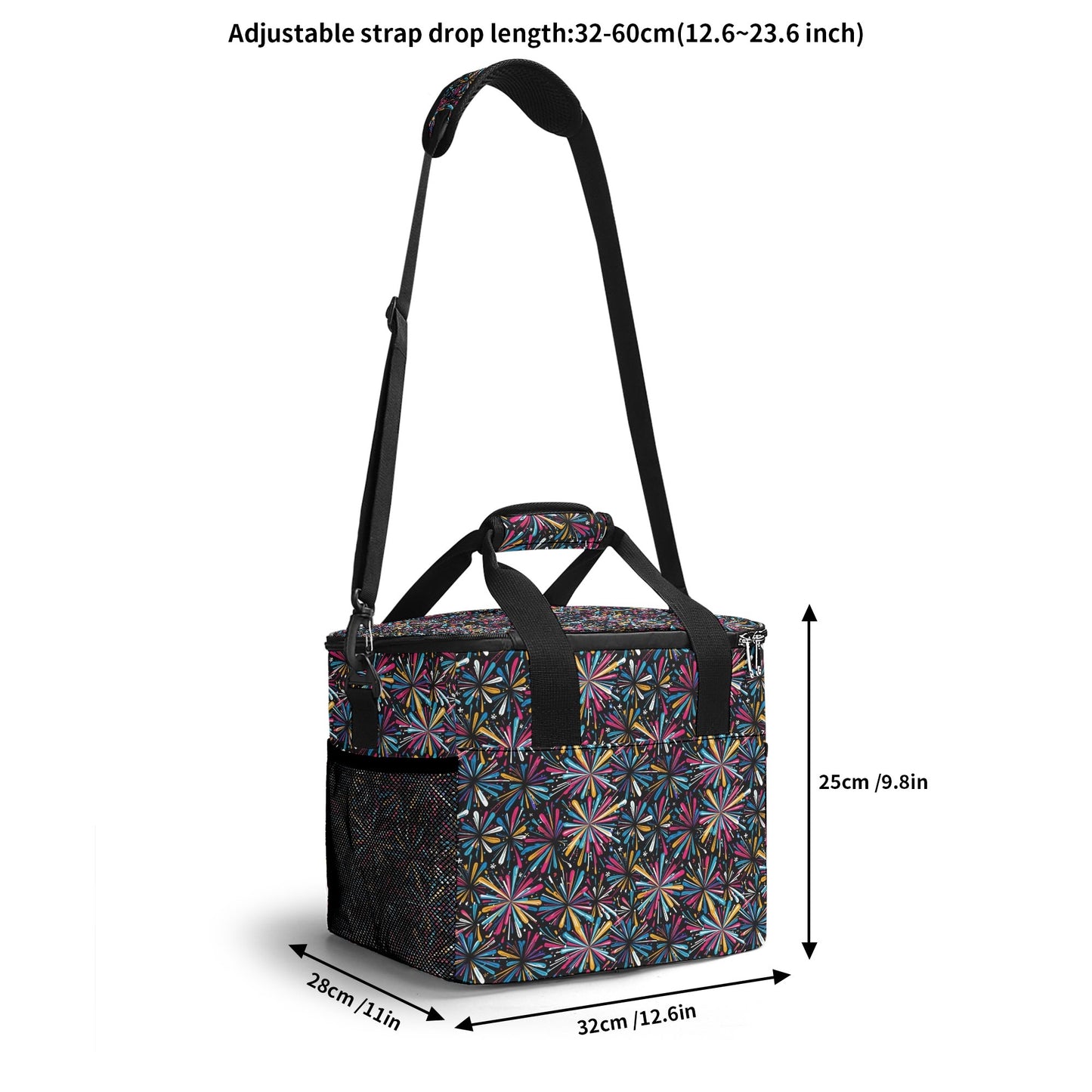 Colorful FIreworks Insulated Leakproof Cooler Bag Lunch Box