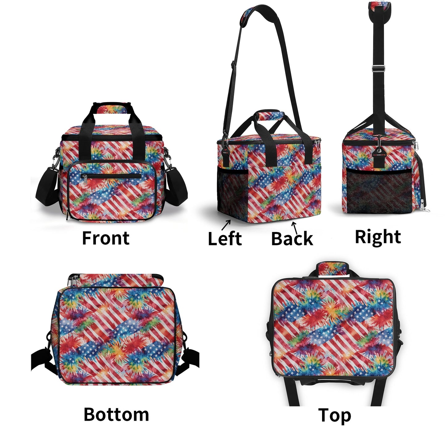 Firework Flag Insulated Leakproof Cooler Bag Lunch Box