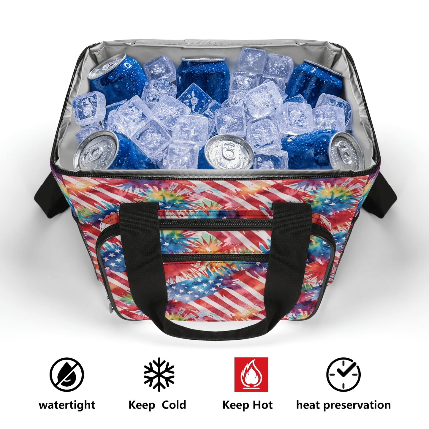 Firework Flag Insulated Leakproof Cooler Bag Lunch Box