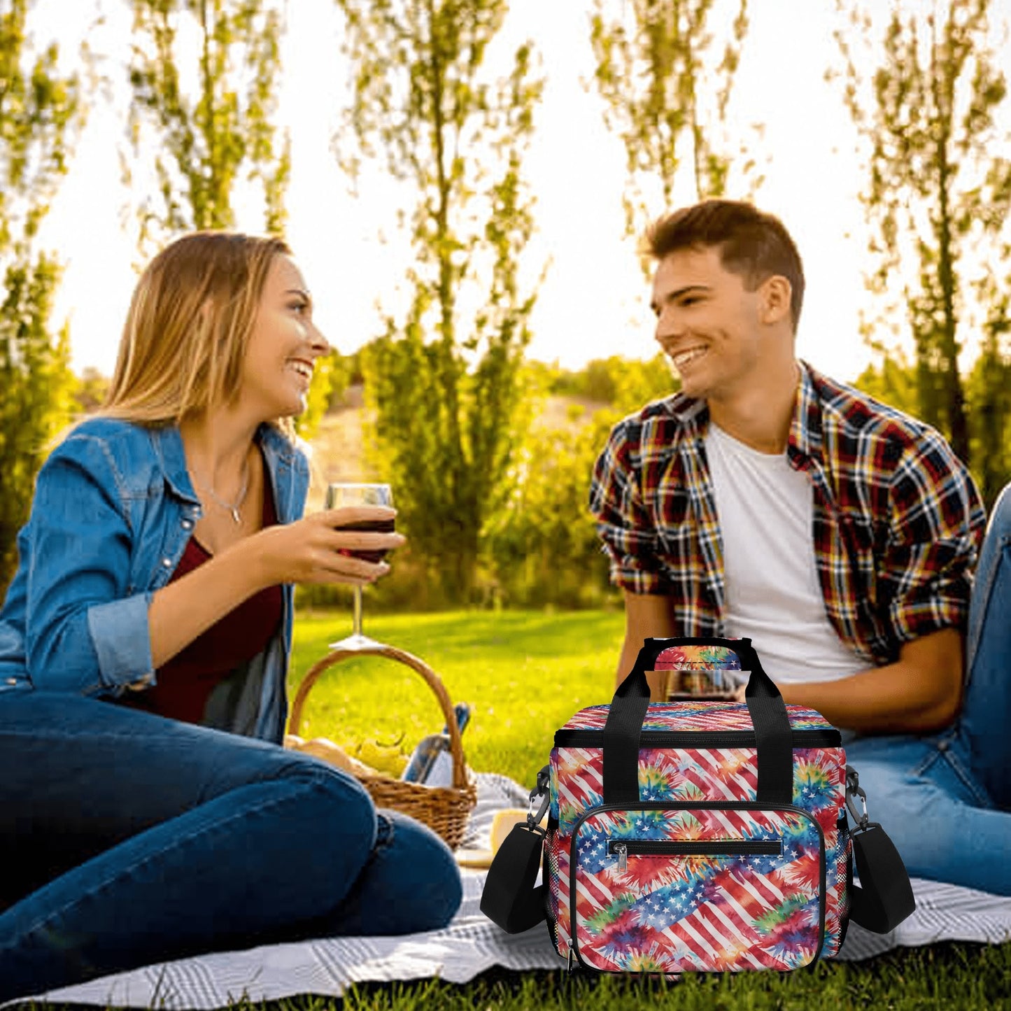 Firework Flag Insulated Leakproof Cooler Bag Lunch Box