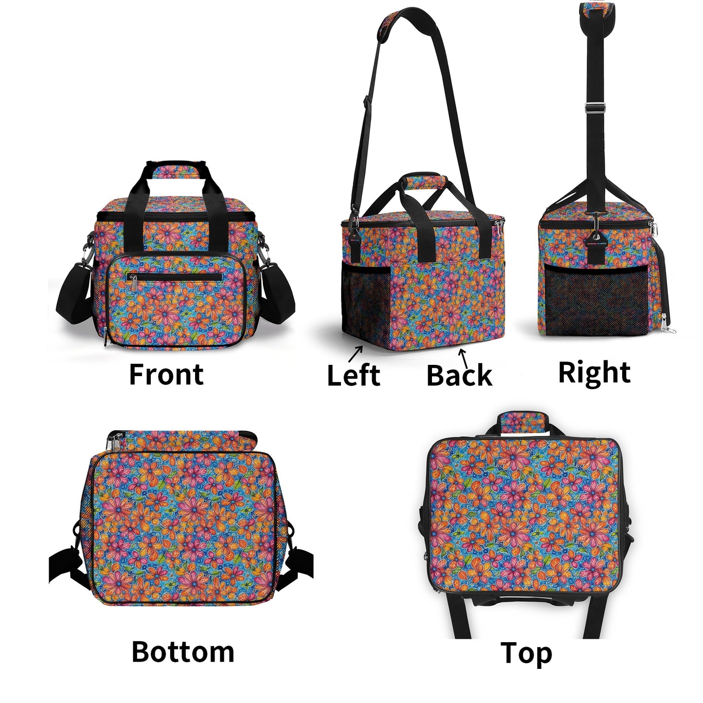 Floral Trippy Insulated Leakproof Cooler Bag Lunch Box