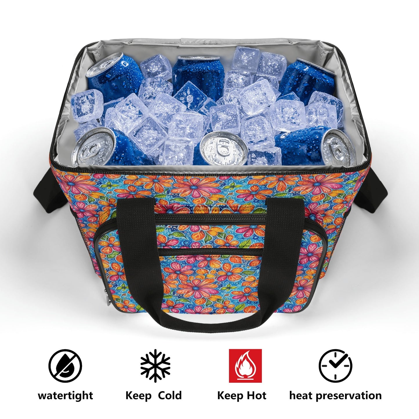 Floral Trippy Insulated Leakproof Cooler Bag Lunch Box