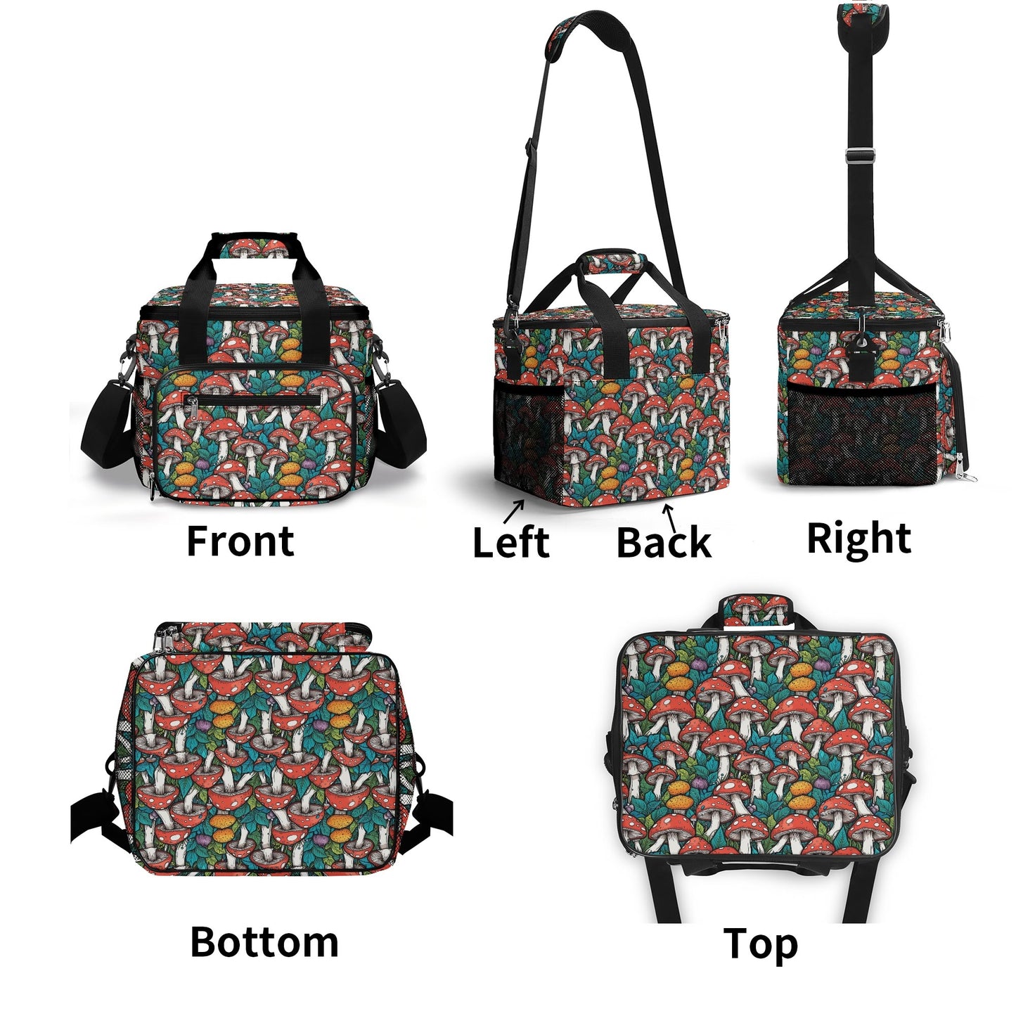 Colored Mushrooms Insulated Leakproof Cooler Bag Lunch Box