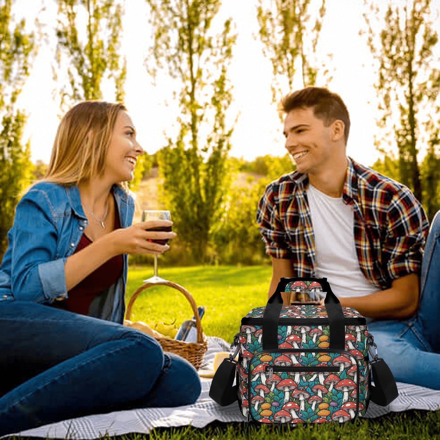 Colored Mushrooms Insulated Leakproof Cooler Bag Lunch Box