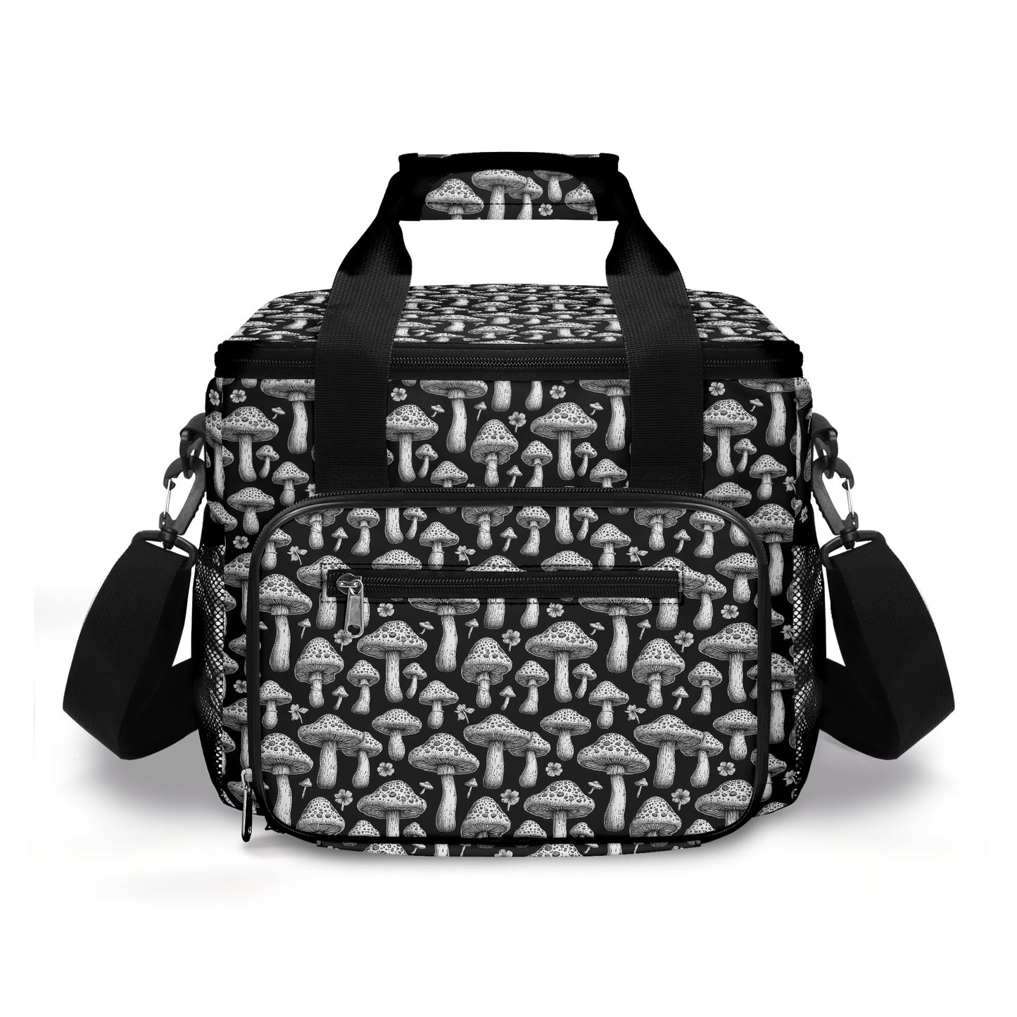 Black and White Mushrooms Insulated Leakproof Cooler Bag Lunch Box