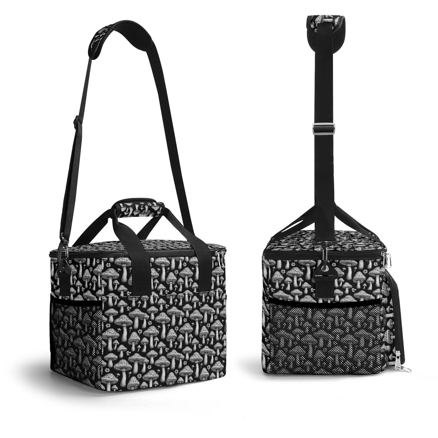 Black and White Mushrooms Insulated Leakproof Cooler Bag Lunch Box