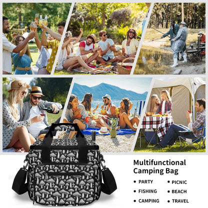 Black and White Mushrooms Insulated Leakproof Cooler Bag Lunch Box