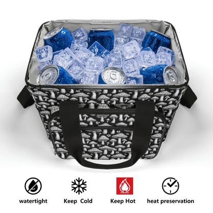 Black and White Mushrooms Insulated Leakproof Cooler Bag Lunch Box