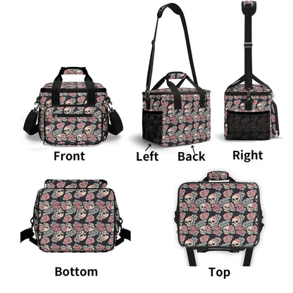 Skull and Pink Rose Insulated Leakproof Cooler Bag Lunch Box