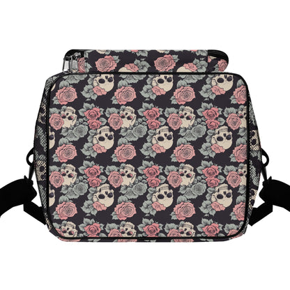 Skull and Pink Rose Insulated Leakproof Cooler Bag Lunch Box