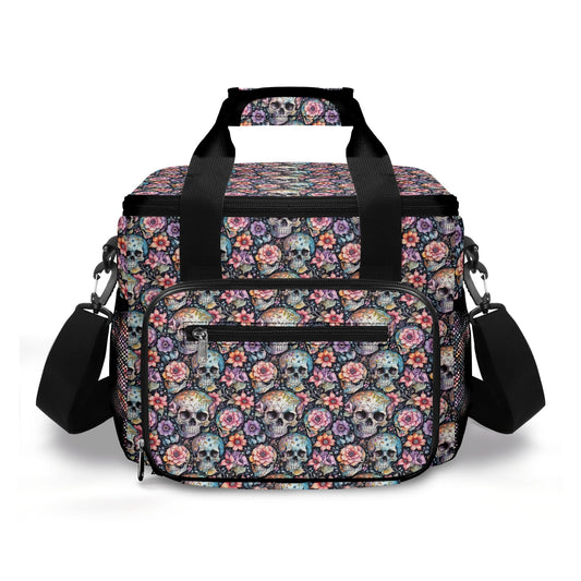 Pastel Floral and Skulls Insulated Leakproof Cooler Bag Lunch Box