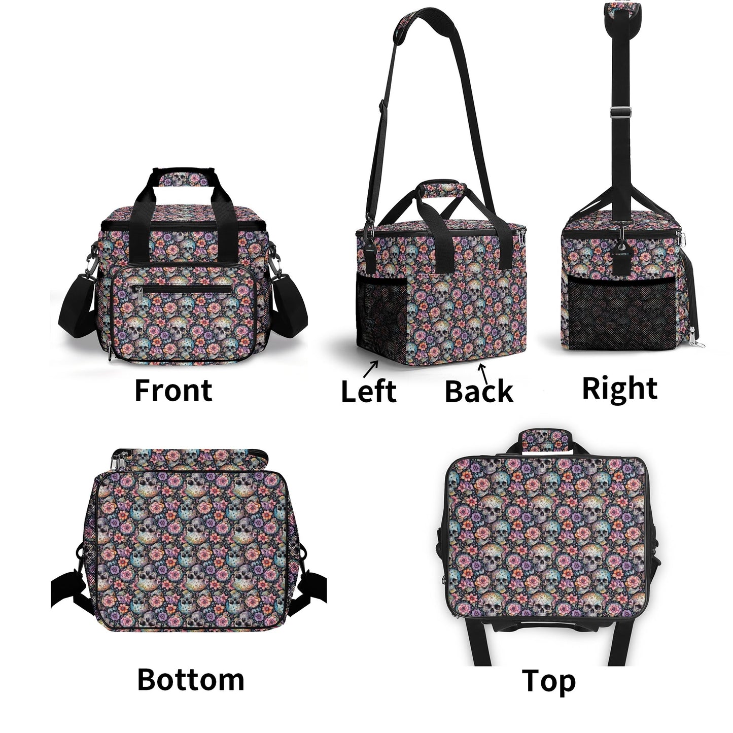 Pastel Floral and Skulls Insulated Leakproof Cooler Bag Lunch Box