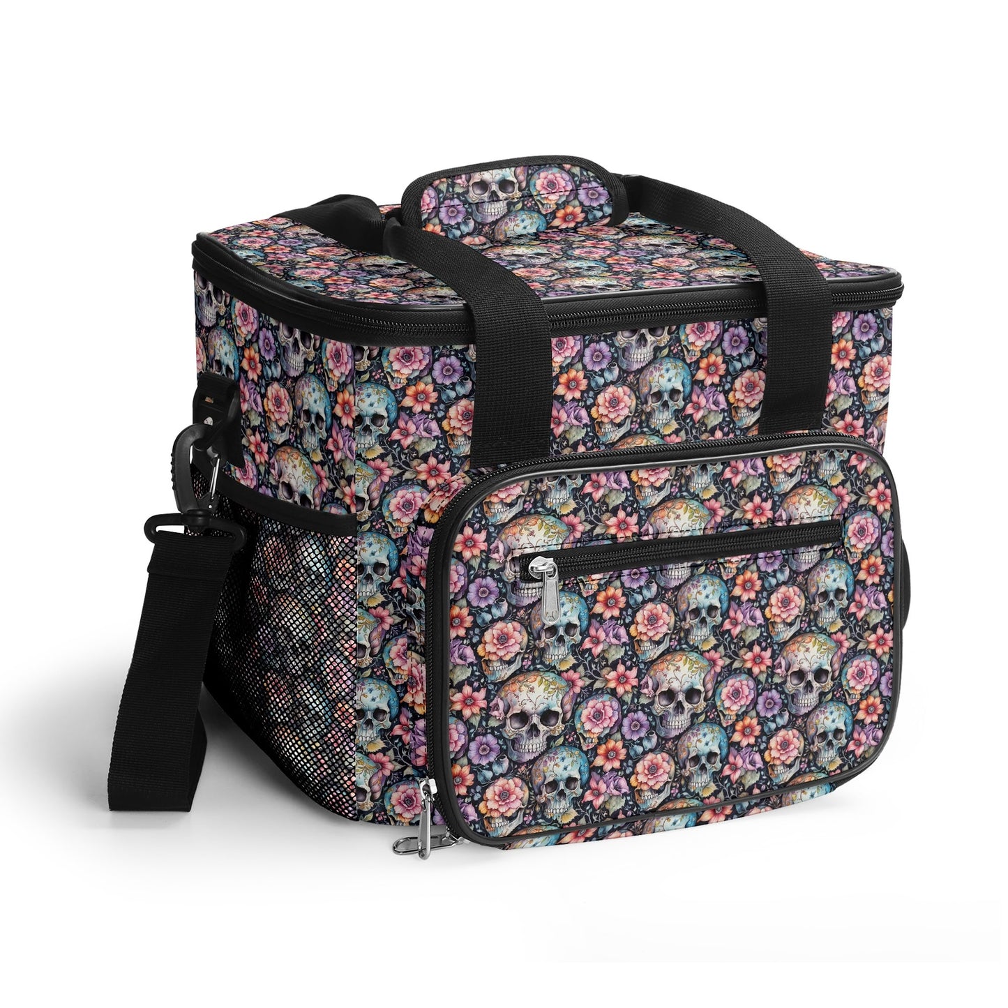 Pastel Floral and Skulls Insulated Leakproof Cooler Bag Lunch Box