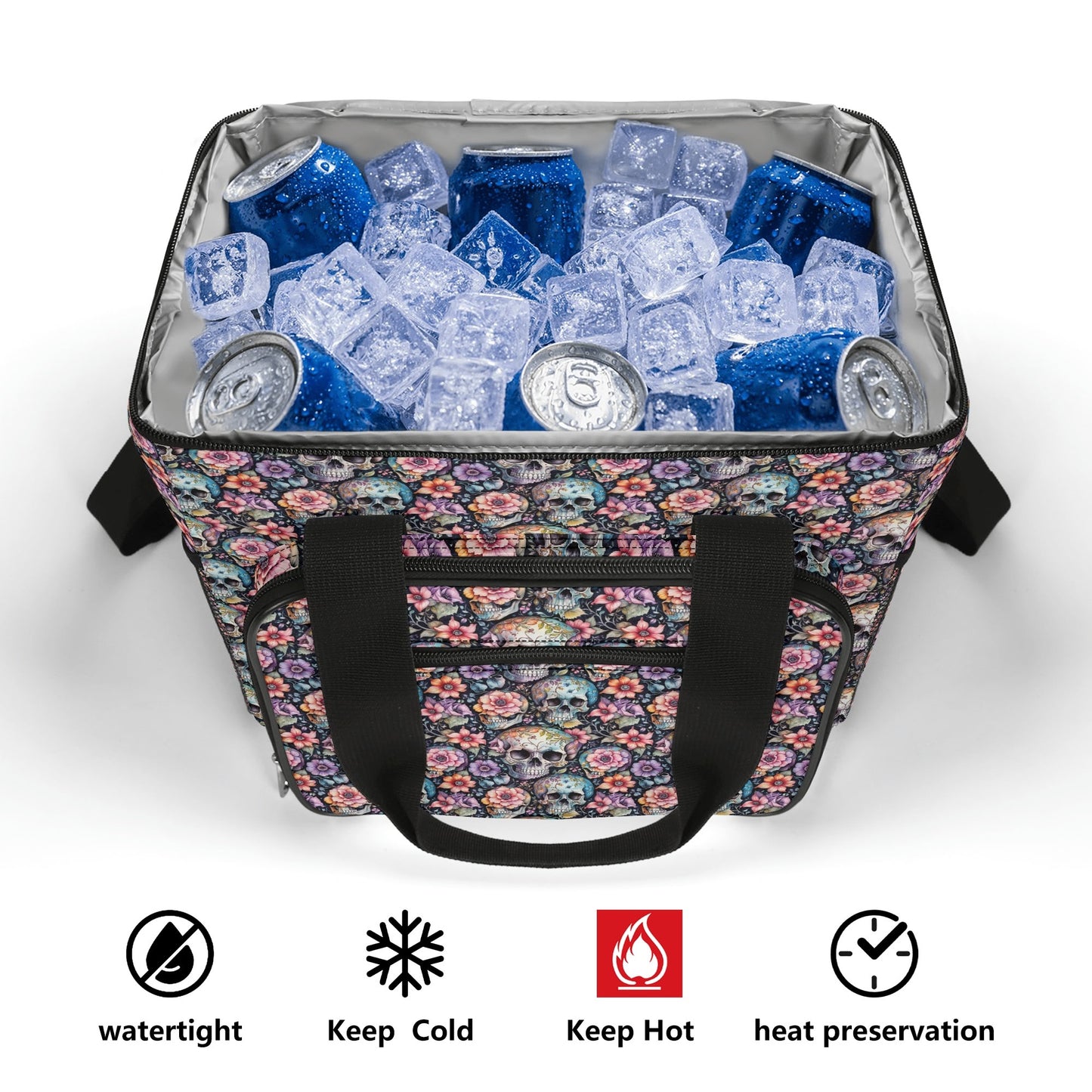 Pastel Floral and Skulls Insulated Leakproof Cooler Bag Lunch Box