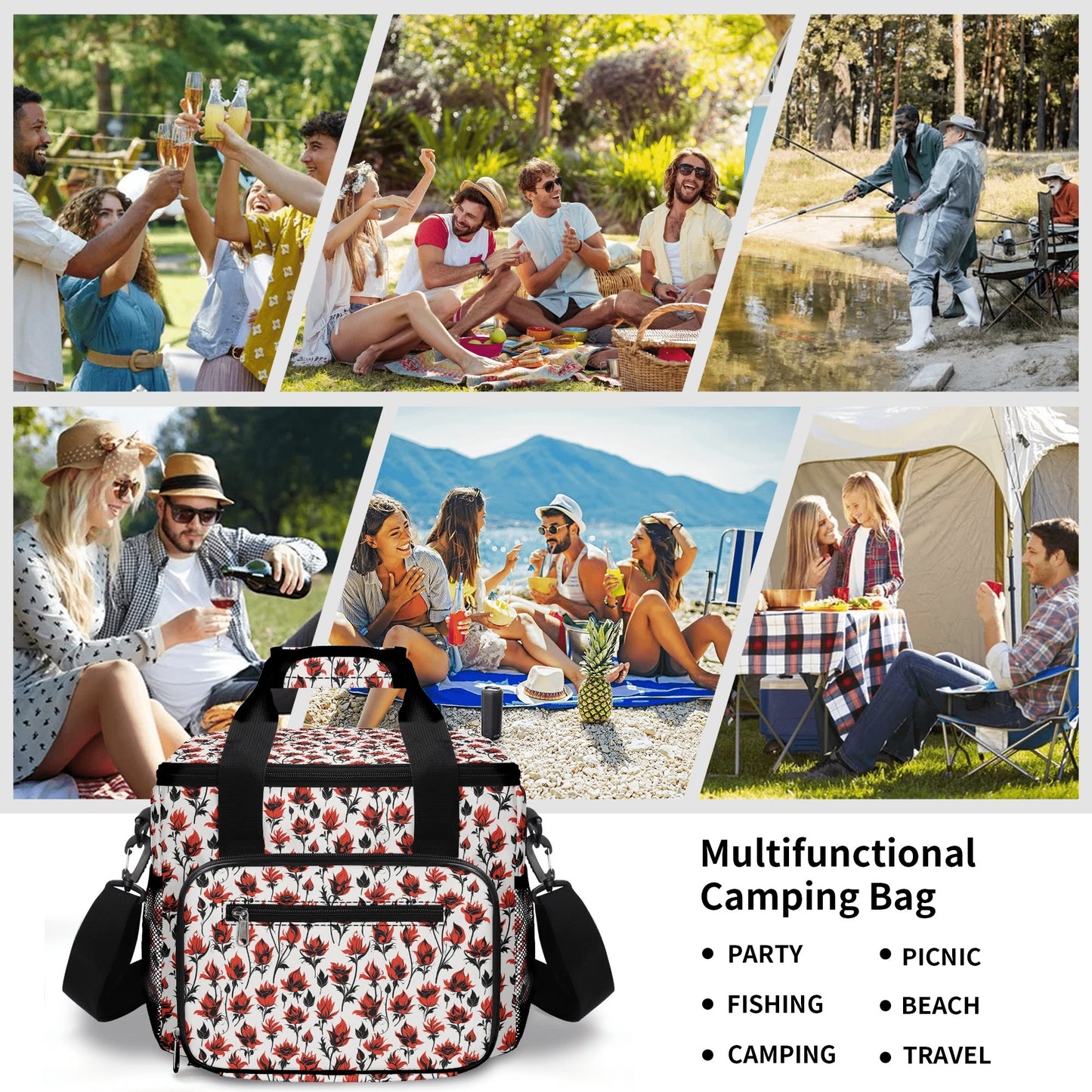 Floral Fire Insulated Leakproof Cooler Bag Lunch Box