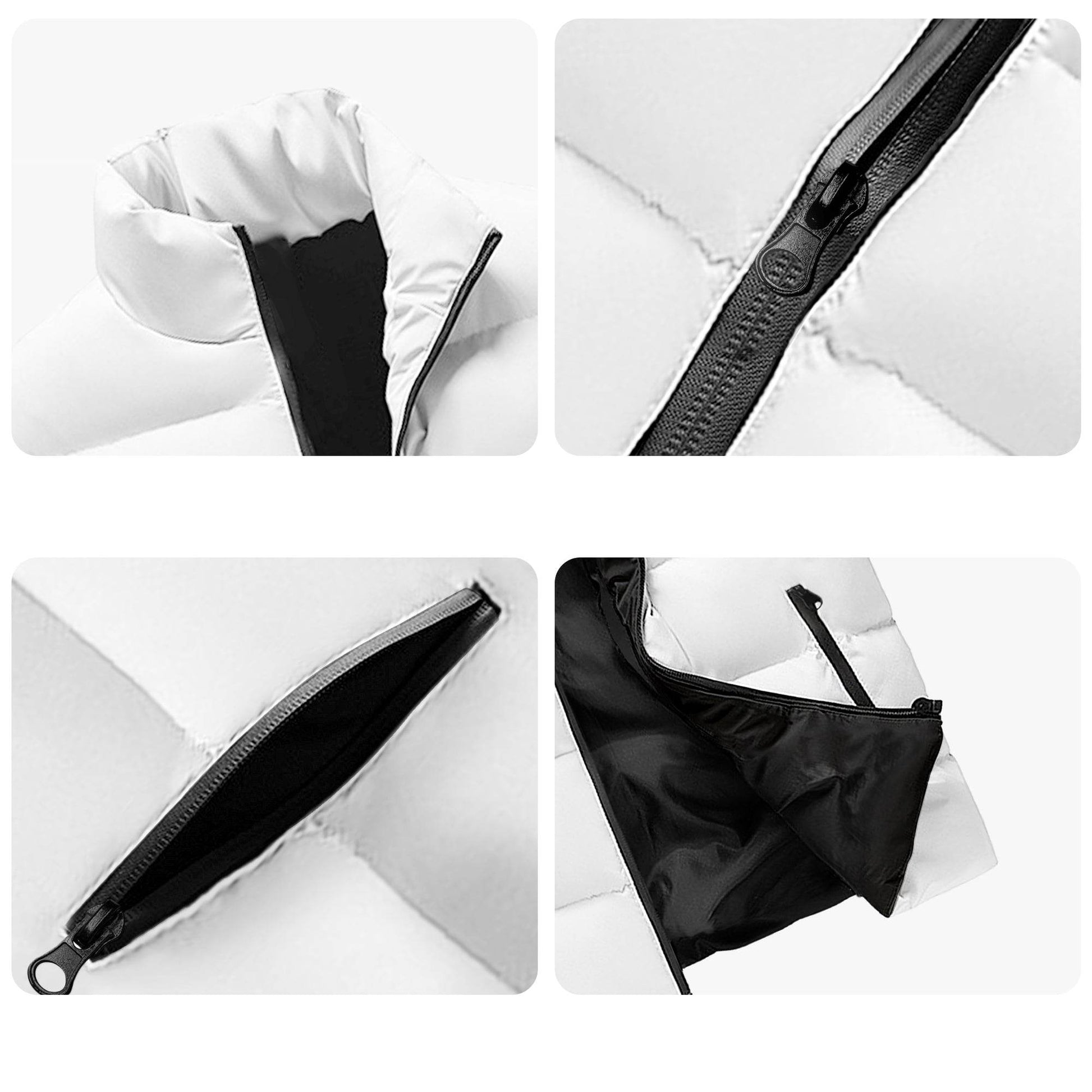 Black and White Ornament Unisex Lightweight Stand Collar Zip Up Puffer Vest - DeRose Seasonal
