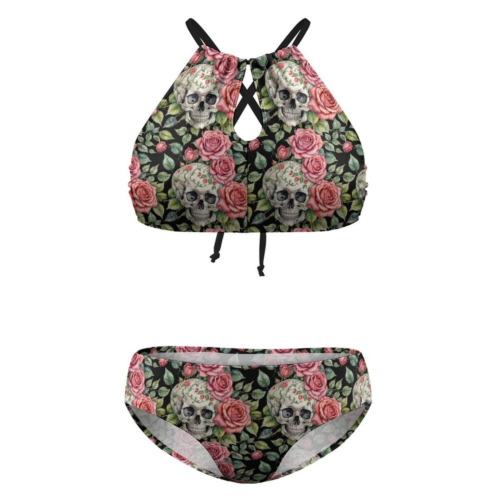 Plus Size Pink Skulls Two-piece Swimsuit - DeRose Seasonal