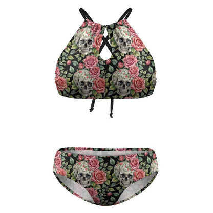 Plus Size Pink Skulls Two-piece Swimsuit - DeRose Seasonal