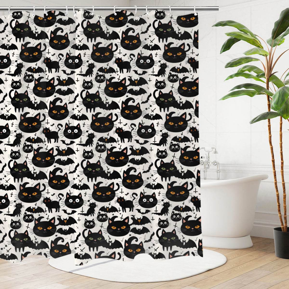 Crazy Cat Lady Bathroom Four-Piece Set(Shower Curtain + Toilet Cover Mat + Toilet Foot Mat + Floor Mat)| Polyester - DeRose Seasonal