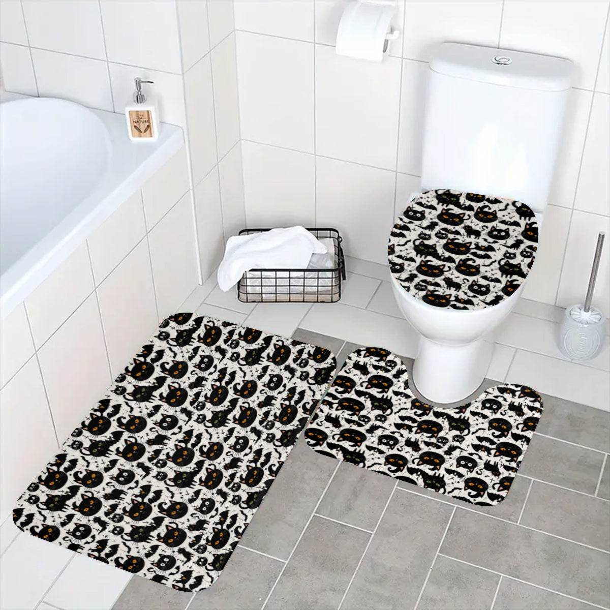 Crazy Cat Lady Bathroom Four-Piece Set(Shower Curtain + Toilet Cover Mat + Toilet Foot Mat + Floor Mat)| Polyester - DeRose Seasonal