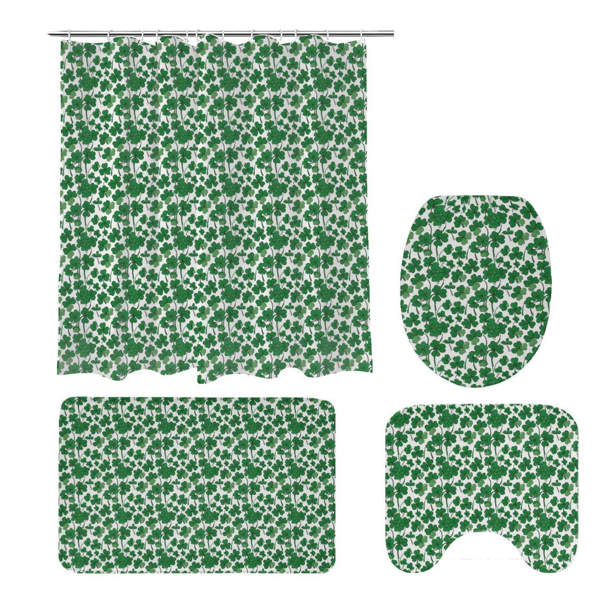 Little Clovers Bathroom Four-Piece Set(Shower Curtain + Toilet Cover Mat + Toilet Foot Mat + Floor Mat)| Polyester - DeRose Seasonal