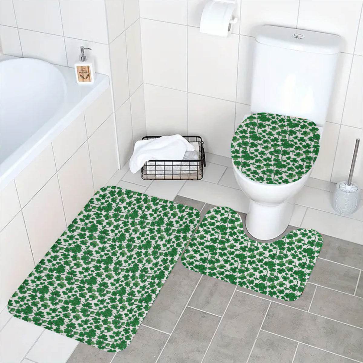 Little Clovers Bathroom Four-Piece Set(Shower Curtain + Toilet Cover Mat + Toilet Foot Mat + Floor Mat)| Polyester - DeRose Seasonal