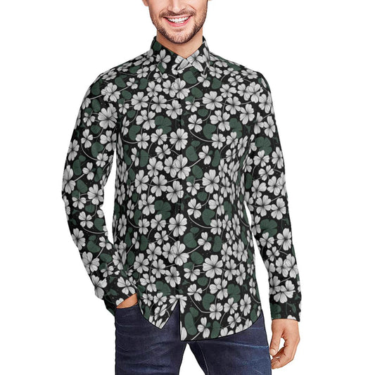 White Clover Men's Classic Long-Sleeved Shirt | Polyester - DeRose Seasonal