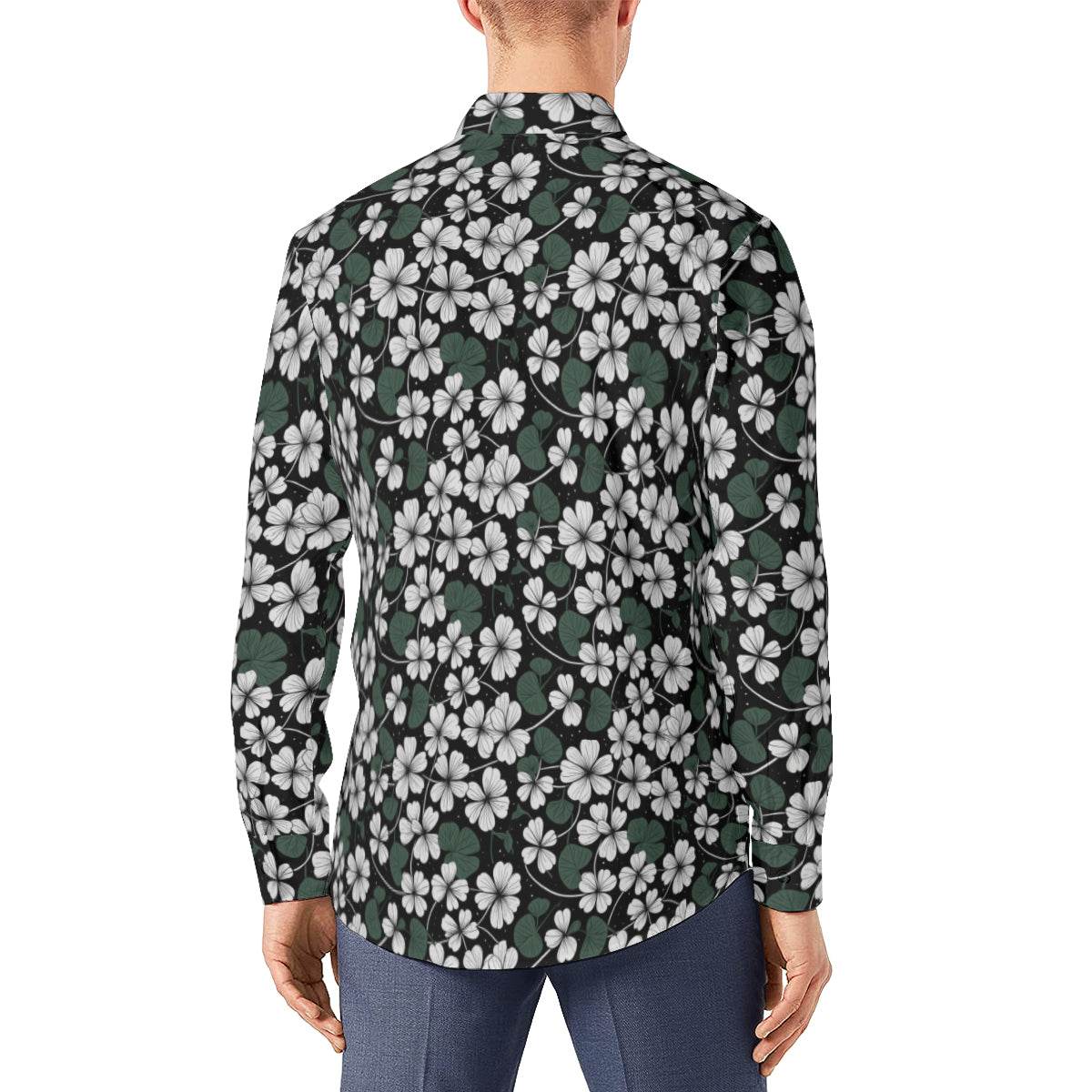 White Clover Men's Classic Long-Sleeved Shirt | Polyester - DeRose Seasonal