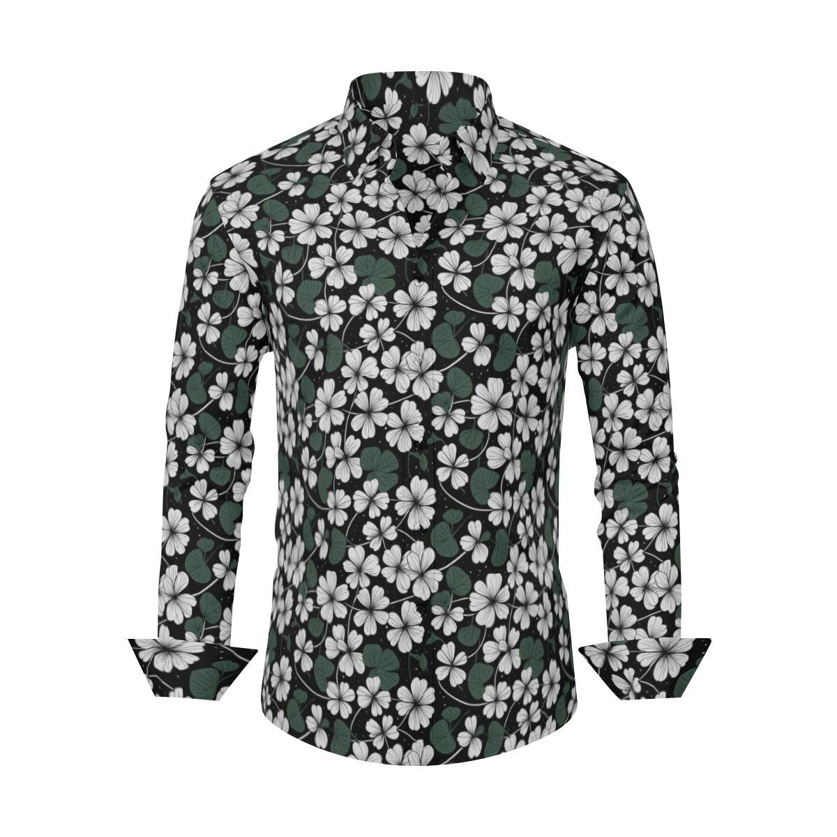 White Clover Men's Classic Long-Sleeved Shirt | Polyester - DeRose Seasonal