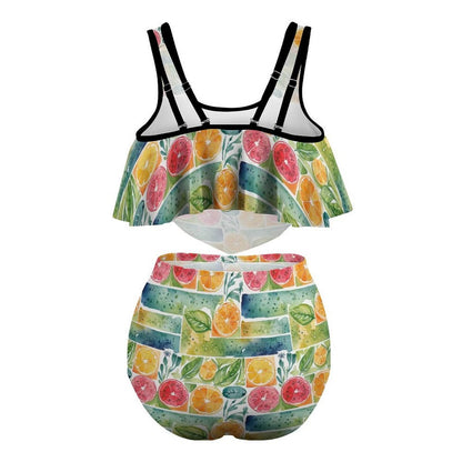 Plus Size Watercolor Fruit Two-piece Swimsuit - DeRose Seasonal