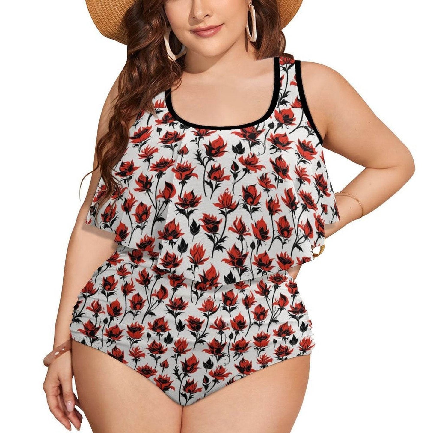 Plus Size Floral Fire Two-piece Swimsuit - DeRose Seasonal