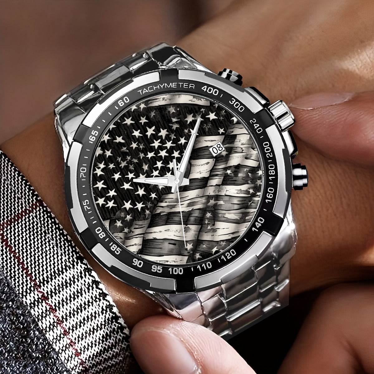Battered American Flag Silver Watch - DeRose Seasonal