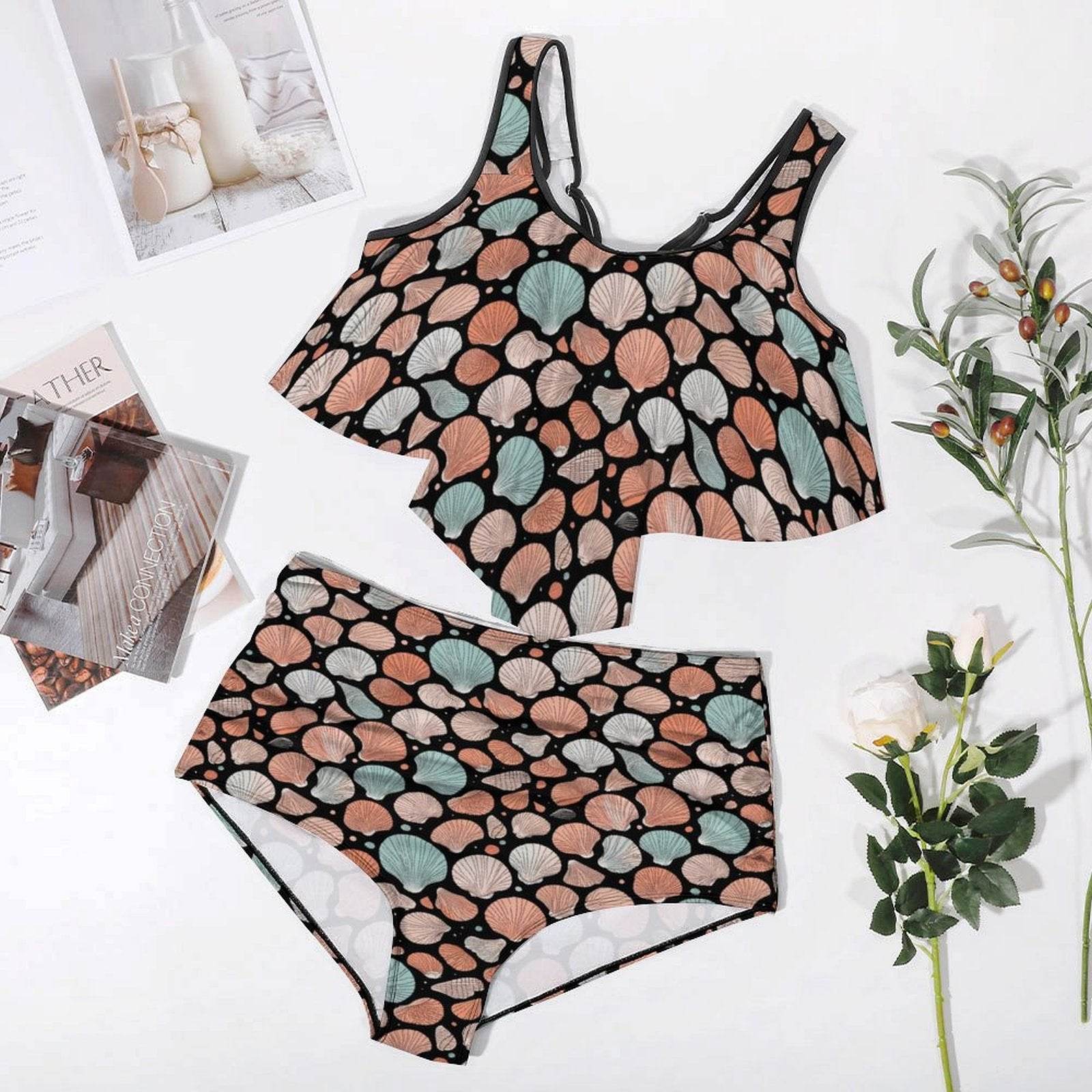 Plus Size Women's Big Shells and Stars Two-piece Swimsuit - DeRose Seasonal