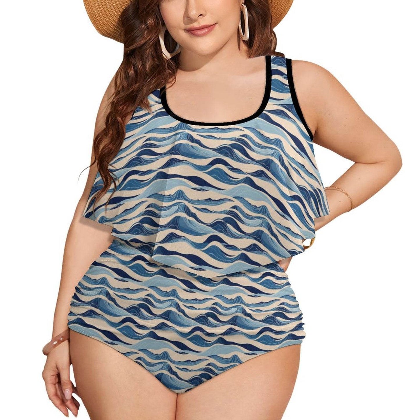 Plus Size Women's Blue Waves Two-piece Swimsuit - DeRose Seasonal