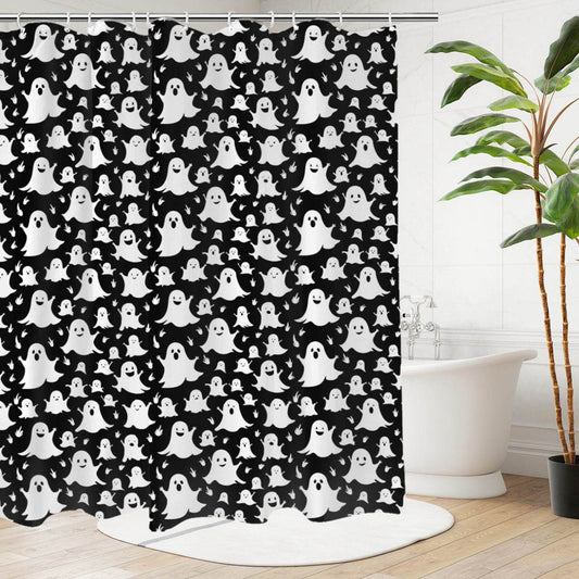 Spooky Ghost Bathroom Four-Piece Set(Shower Curtain + Toilet Cover Mat + Toilet Foot Mat + Floor Mat)| Polyester - DeRose Seasonal