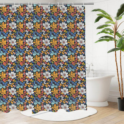 Bright Flowers Bathroom Four-Piece Set(Shower Curtain + Toilet Cover Mat + Toilet Foot Mat + Floor Mat)| Polyester - DeRose Seasonal