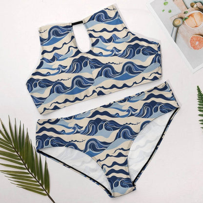 Plus Size Abstract Waves Two-piece Swimsuit - DeRose Seasonal