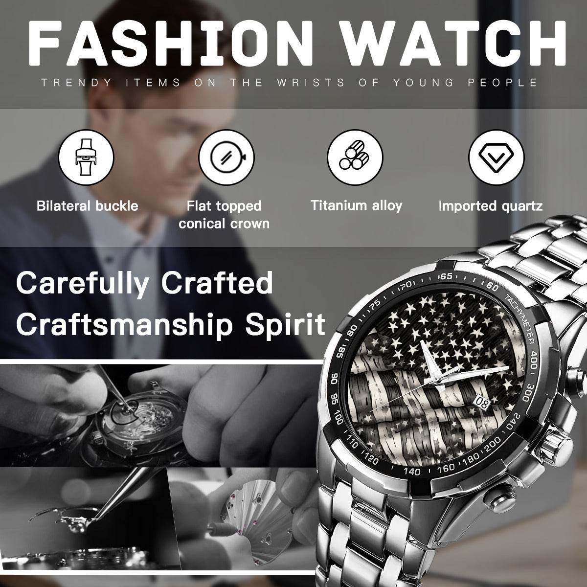 Battered American Flag Silver Watch - DeRose Seasonal