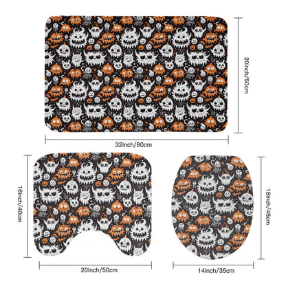 Cute Monsters Bathroom Four-Piece Set(Shower Curtain + Toilet Cover Mat + Toilet Foot Mat + Floor Mat)| Polyester - DeRose Seasonal