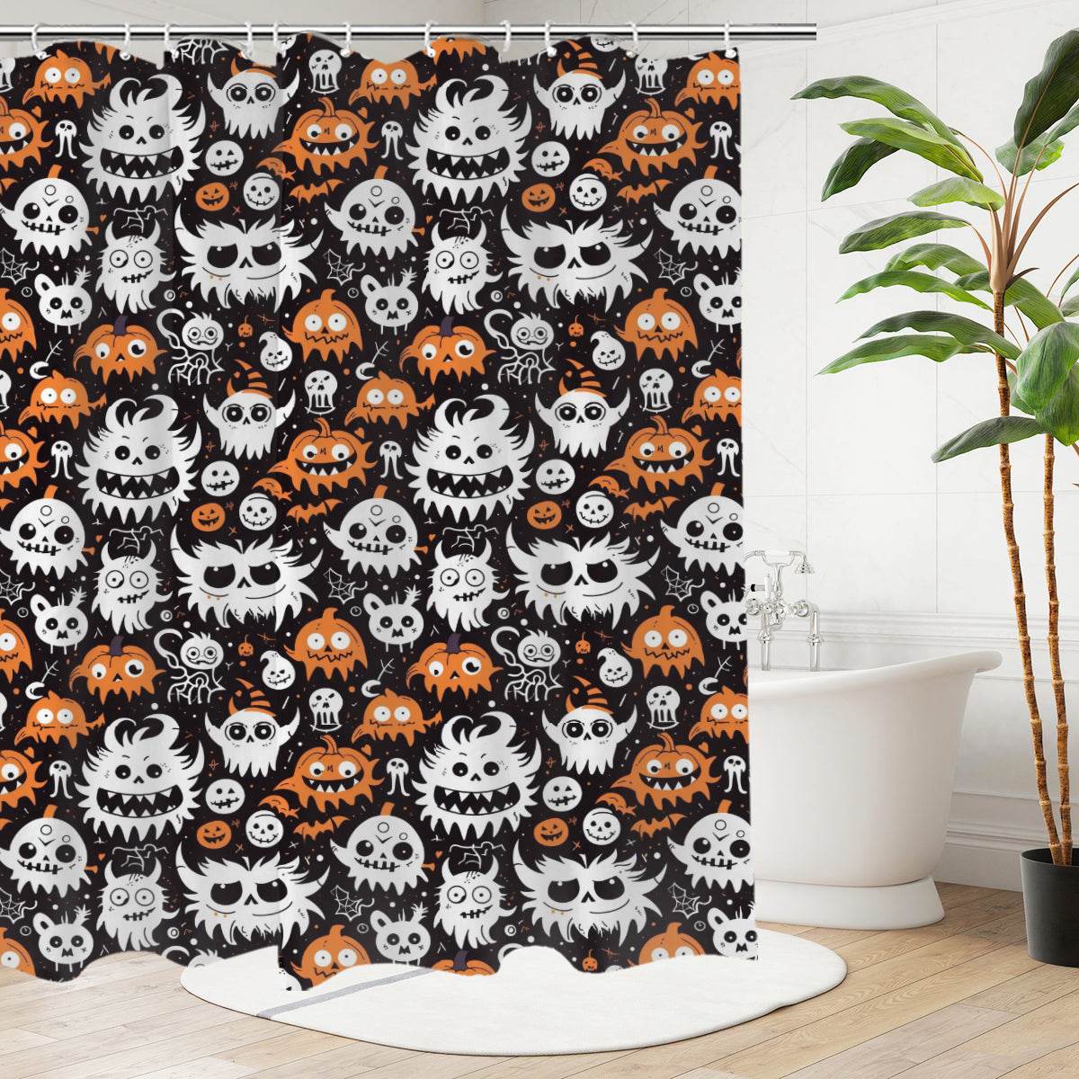 Cute Monsters Bathroom Four-Piece Set(Shower Curtain + Toilet Cover Mat + Toilet Foot Mat + Floor Mat)| Polyester - DeRose Seasonal