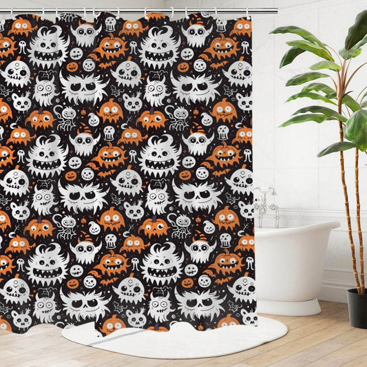 Cute Monsters Bathroom Four-Piece Set(Shower Curtain + Toilet Cover Mat + Toilet Foot Mat + Floor Mat)| Polyester - DeRose Seasonal