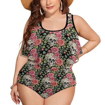 Plus Size Pink Skulls Two-piece Swimsuit - DeRose Seasonal