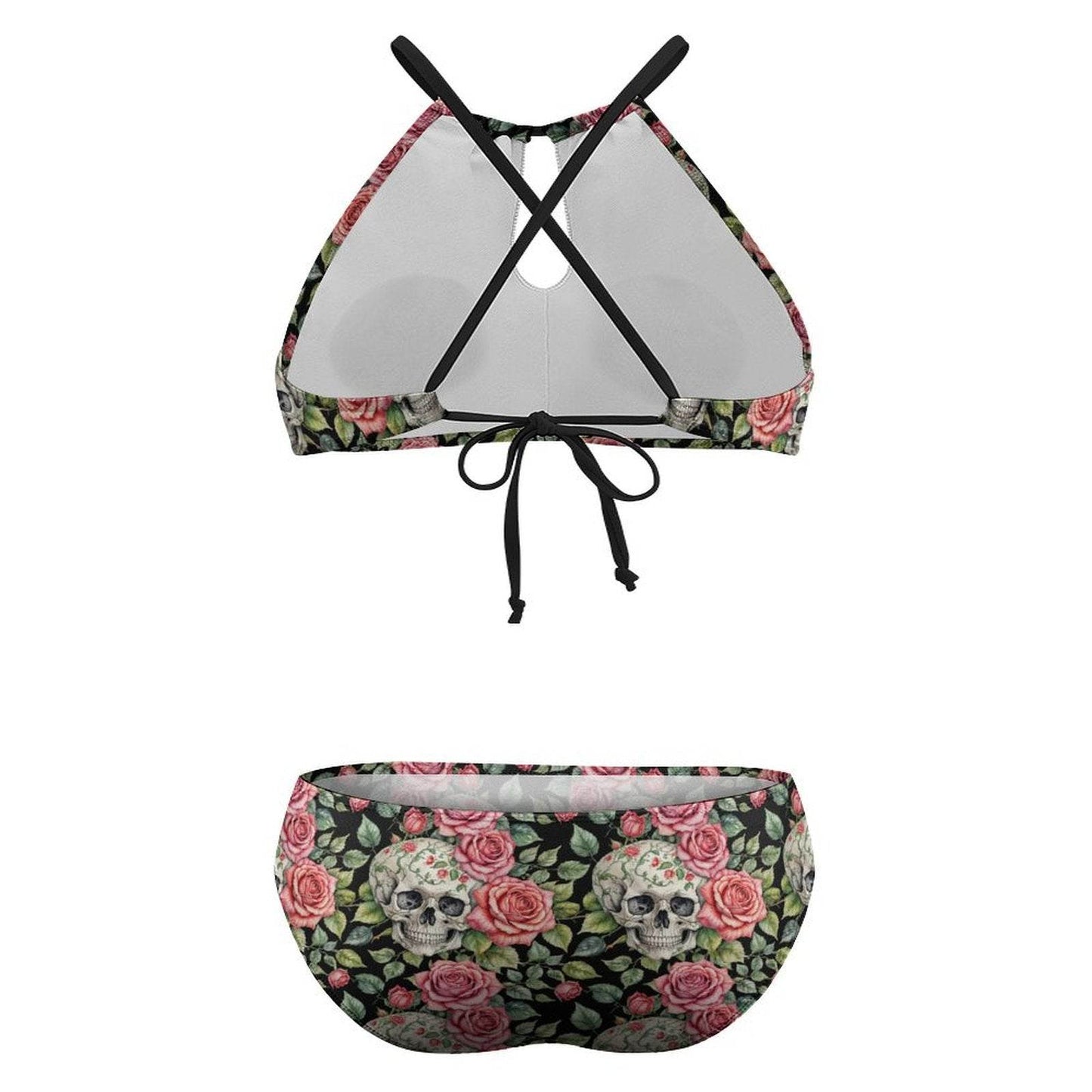 Plus Size Pink Skulls Two-piece Swimsuit - DeRose Seasonal