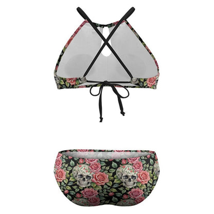 Plus Size Pink Skulls Two-piece Swimsuit - DeRose Seasonal