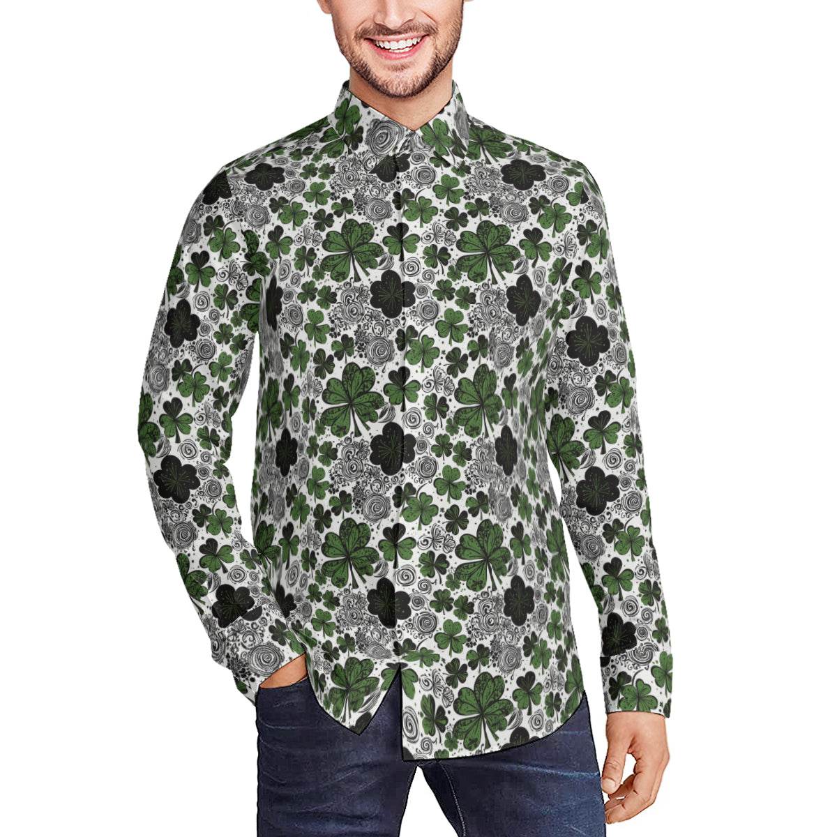 Scribbled Clovers Men's Classic Long-Sleeved Shirt | Polyester - DeRose Seasonal